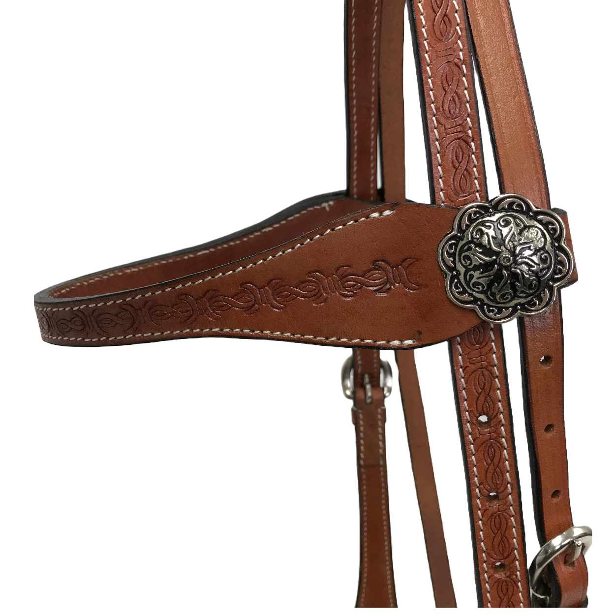 Leather Western Hand Tooled Browband Headstall with Matching Split Reins