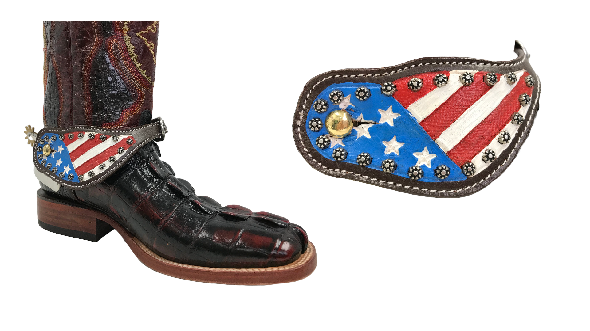 Tahoe Tack Patriotic American Flag Leather Western Spur Straps Boot