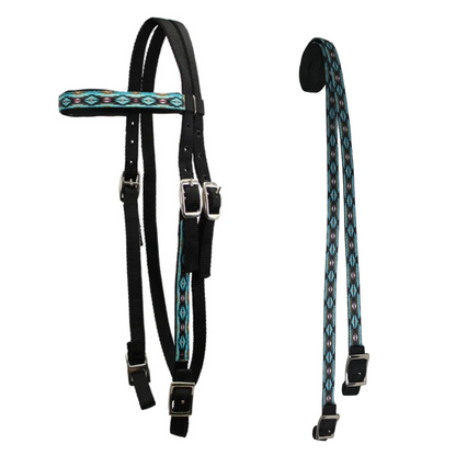  Nylon Western Browband Headstalls with Matching Reins for Horses Mix colors