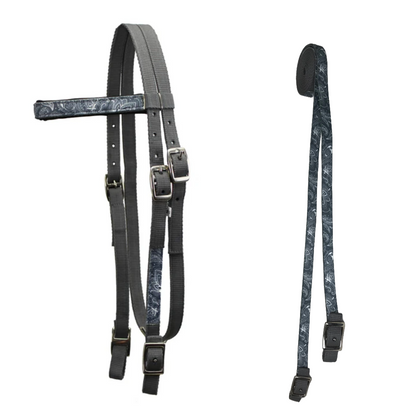  Nylon Western Browband Headstalls with Matching Reins for Horses Black