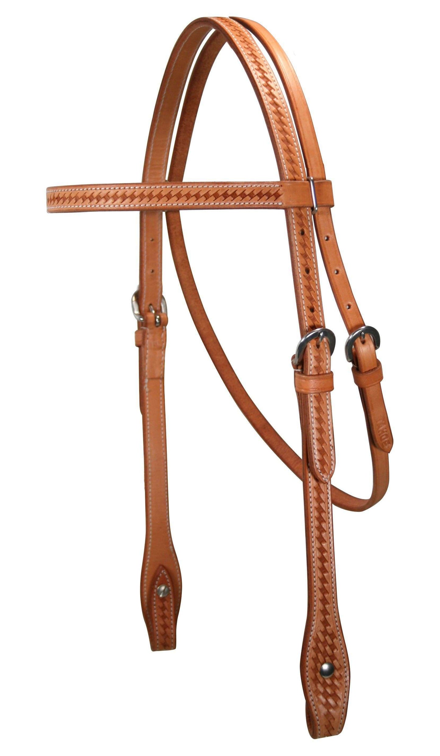 London Tan Basket Weave Browband Headstall USA Leather