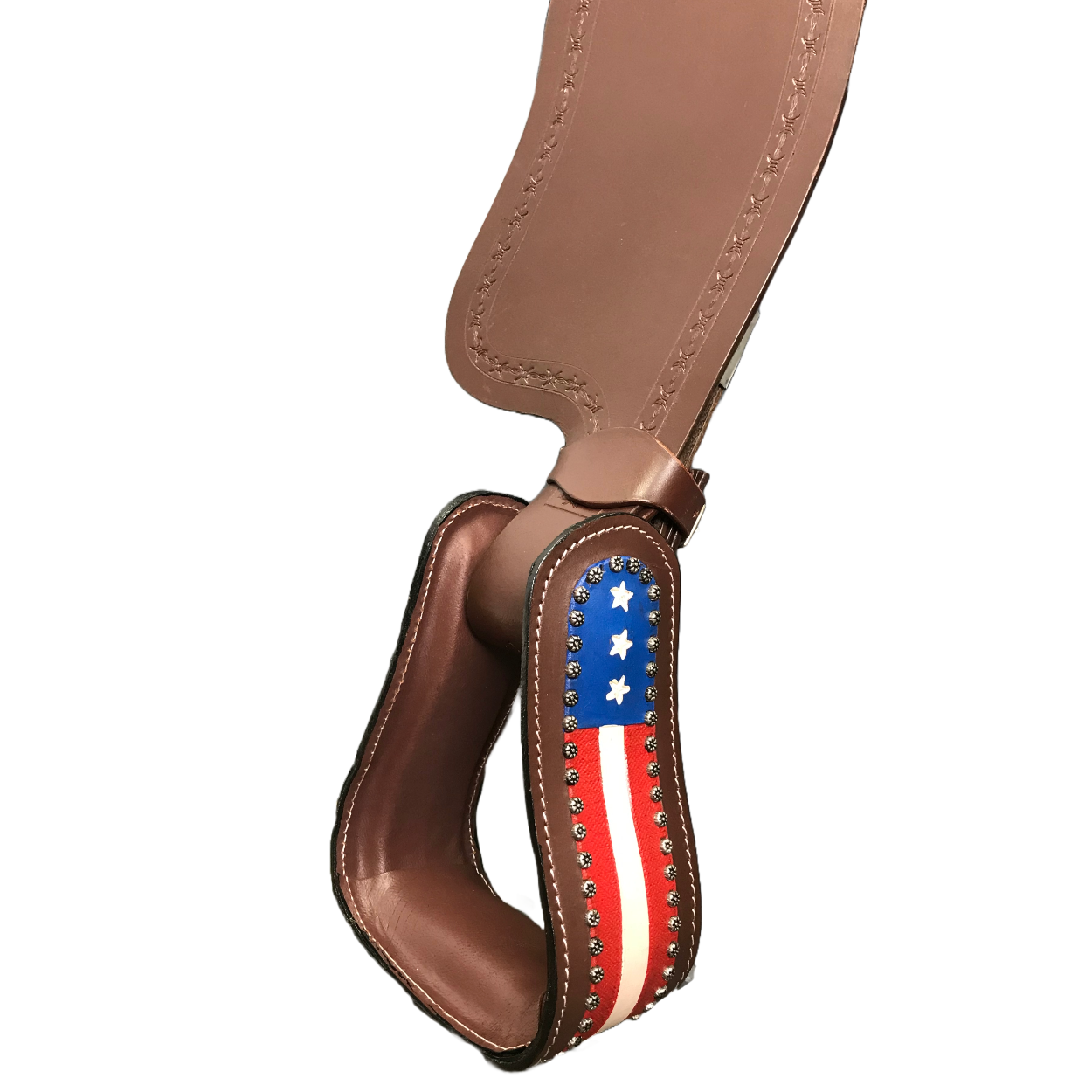 Tahoe Tack Patriotic American Flag Leather Adult Western Stirrups on Saddle