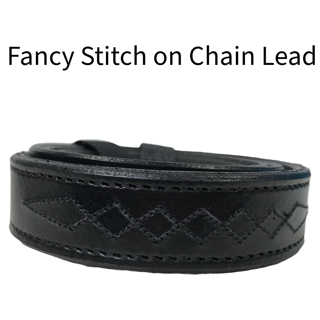 Derby Midnight All Black Premium Flat Fancy Stitch Leather Cattle Show Halter with Matching Chain Lead Stitch lead