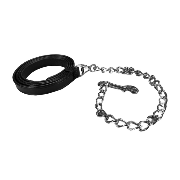 DERBY ORIGINALS MULTIPURPOSE FLAT LEATHER LEAD FOR CATTLE, HORSE OR DOG WITH CHAIN AND SWIVEL SNAP