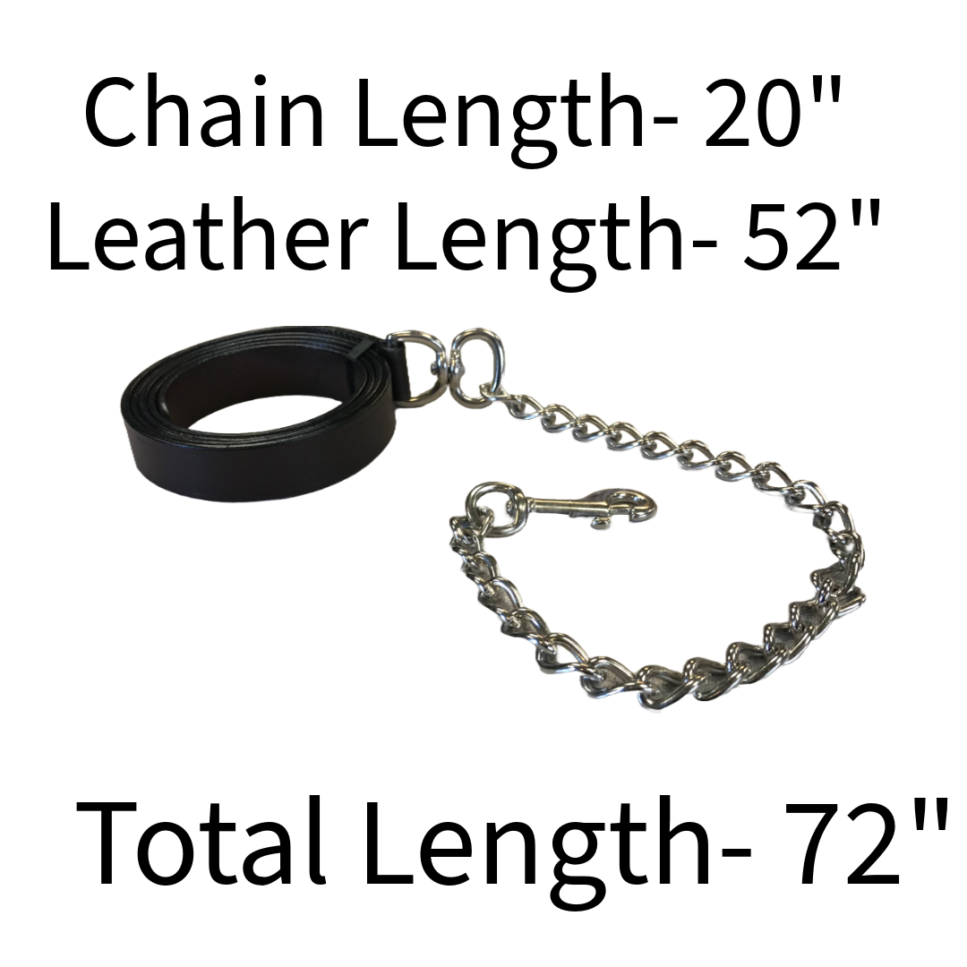 DERBY ORIGINALS MULTIPURPOSE FLAT LEATHER LEAD FOR CATTLE, HORSE OR DOG WITH CHAIN AND SWIVEL SNAP