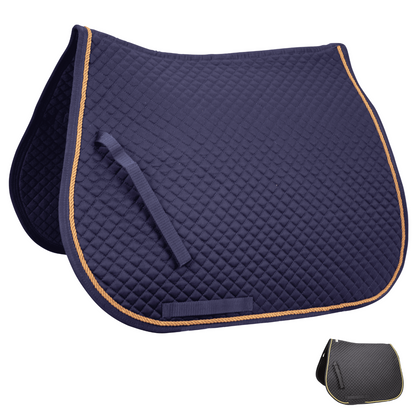 Derby Originals Traditional Dressage Saddle Pad Diamond Quilted with Gold Rope Lining navy blur color