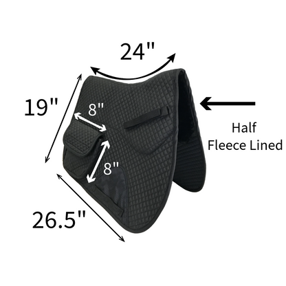 Derby Originals All Purpose English Saddle Pad with Pockets Half Fleece lined Measurement