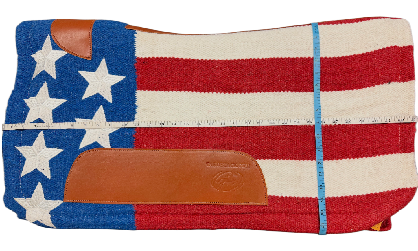 Tahoe Patriotic American Flag Wool Felt Padded Contour Saddle Pad - 36" X 34"