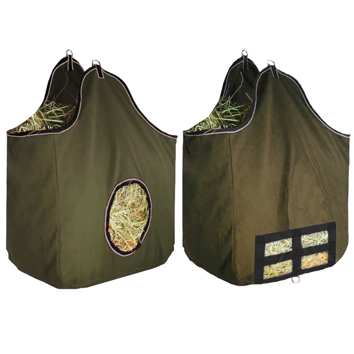 Canvas Horse Hay Bag  2 Sided Combo  tan front