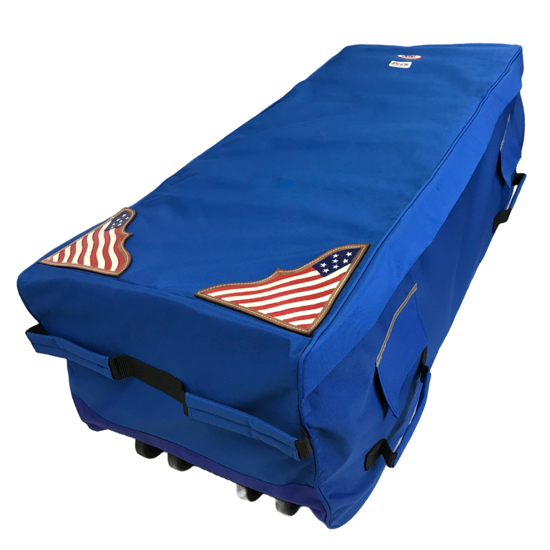 DERBY ORIGINALS PATENTED ROLLING BALE BAG WITH VENTILATION WINDOWS AND PATRIOTIC LEATHER ACCENTS