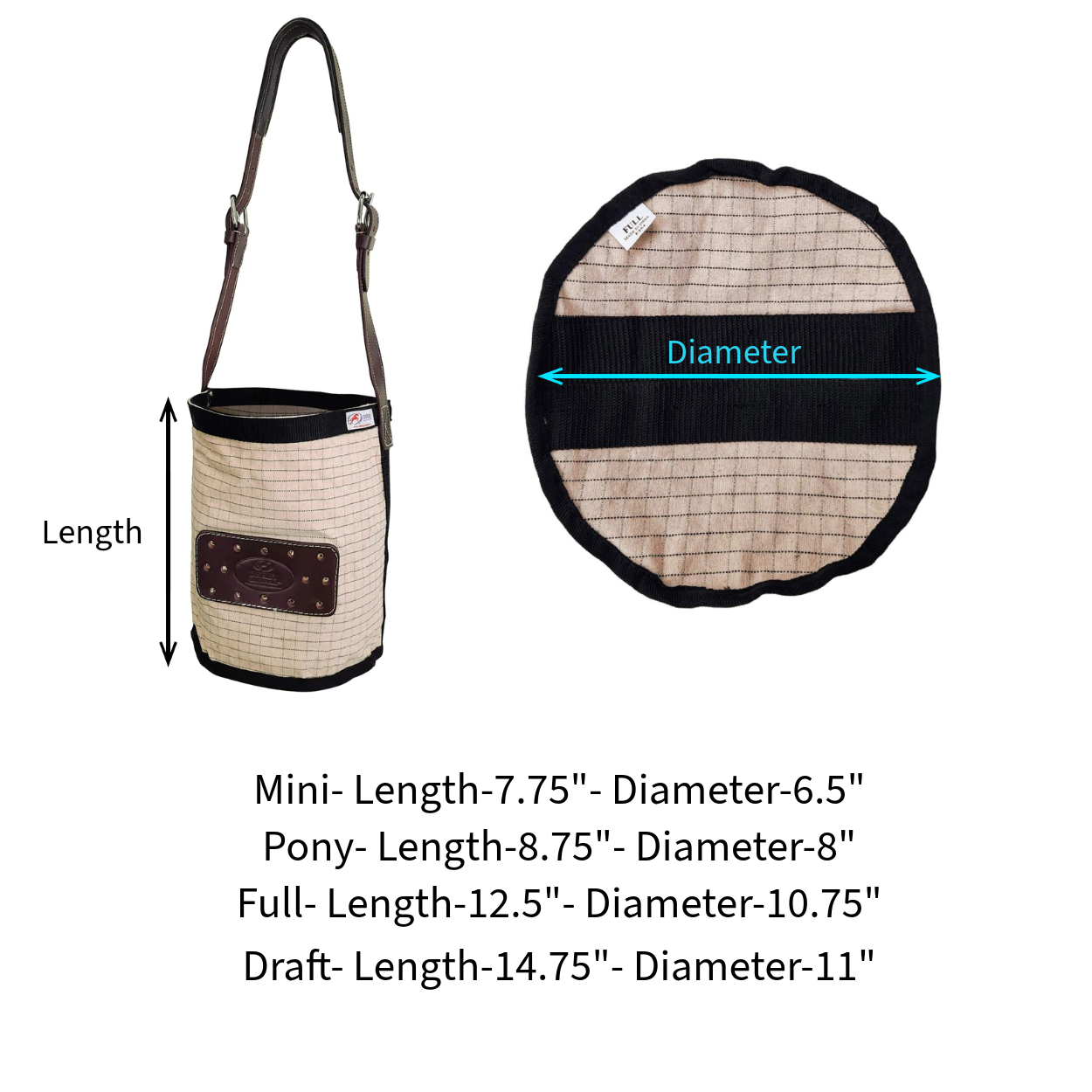 Feed Bag with Padded Leather Crown Strap for Safety all details