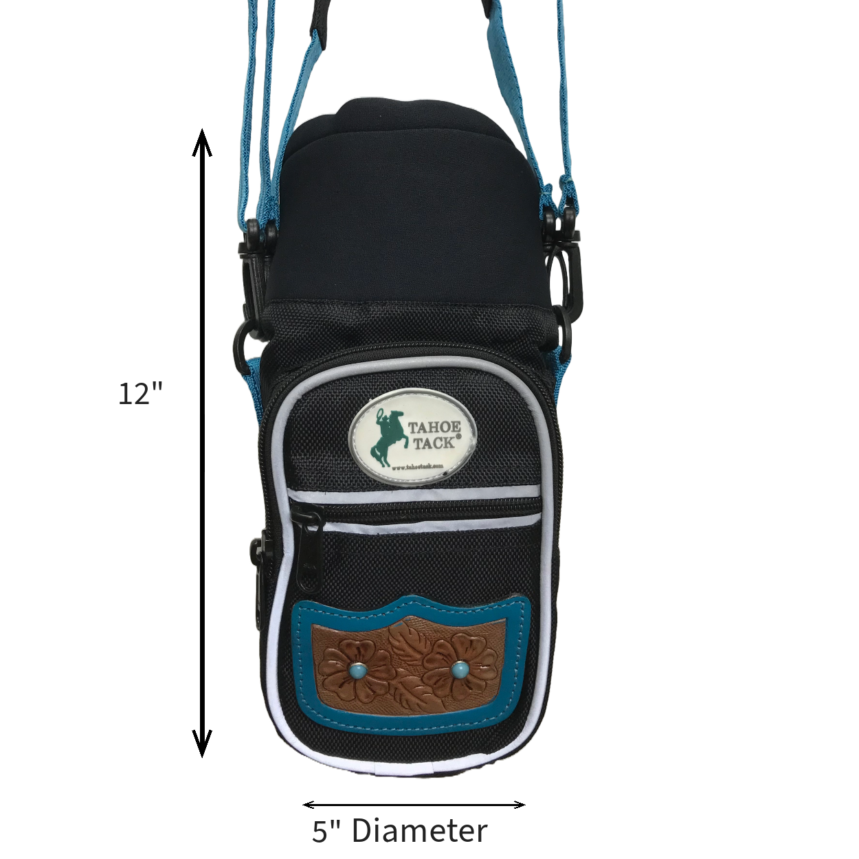 Tahoe Tack Turquoise Flower 1680D Nylon 640z Water Bottle Storage Bag with Shoulder Straps