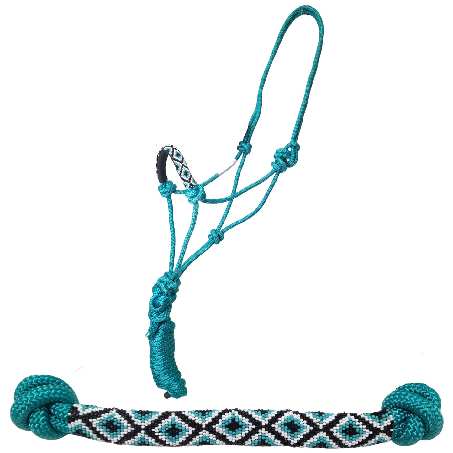 Tahoe Tack Copper Tip Series Braided Rope Horse Halter – Navajo Beaded Noseband, Cowboy Knots, with 10 Ft Lead & 1-Year Warranty TQ Color