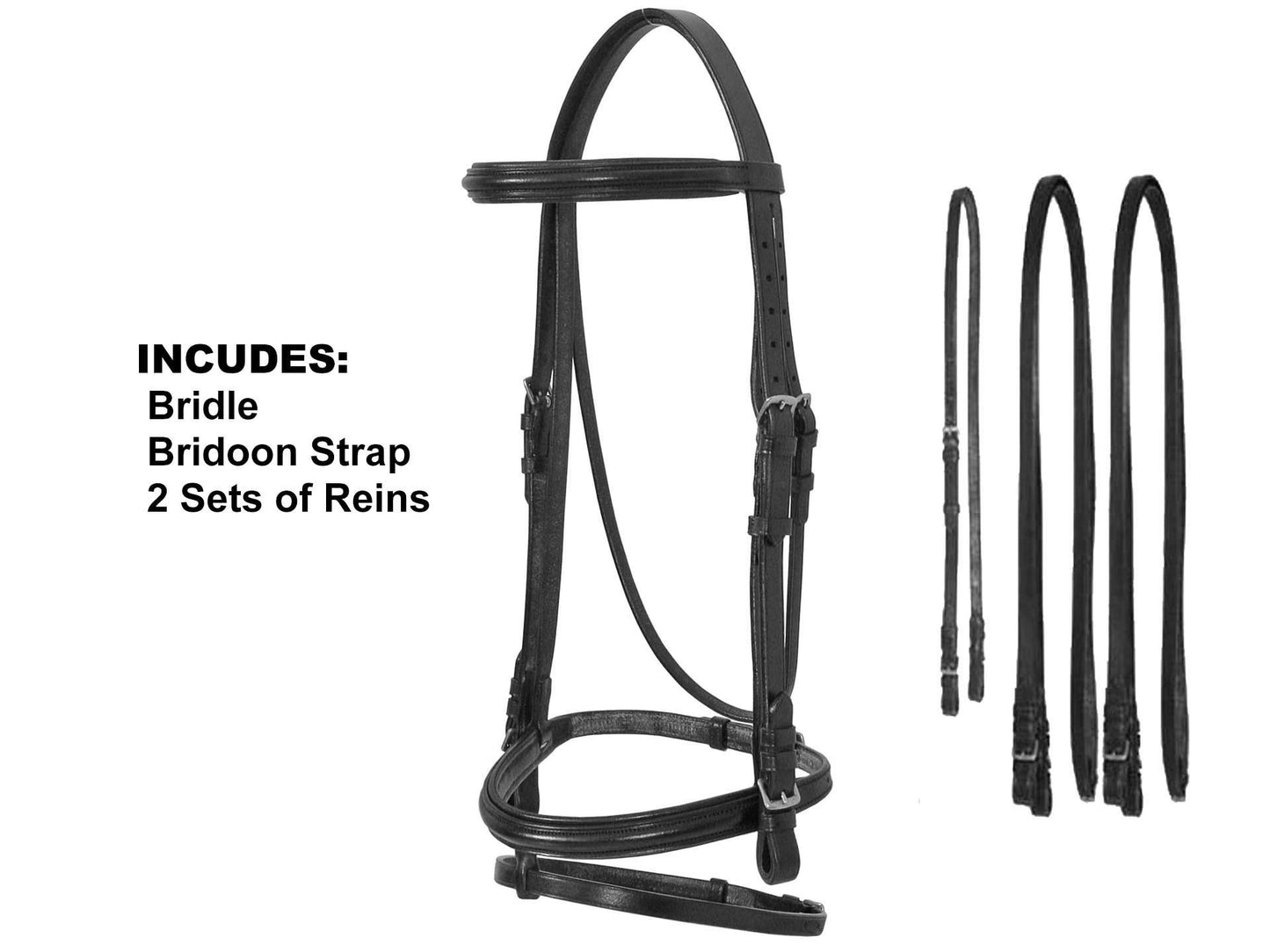 Paris Tack Weymounth Double Dressage Bridles with Flash & Reins