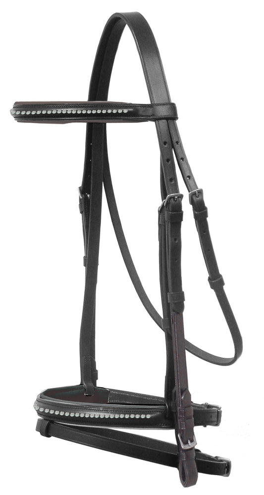 Paris Tack Opulent Series - Dressage Padded Bridle w/Crystals & Web Reins - USA Leather- Opulent Leathe