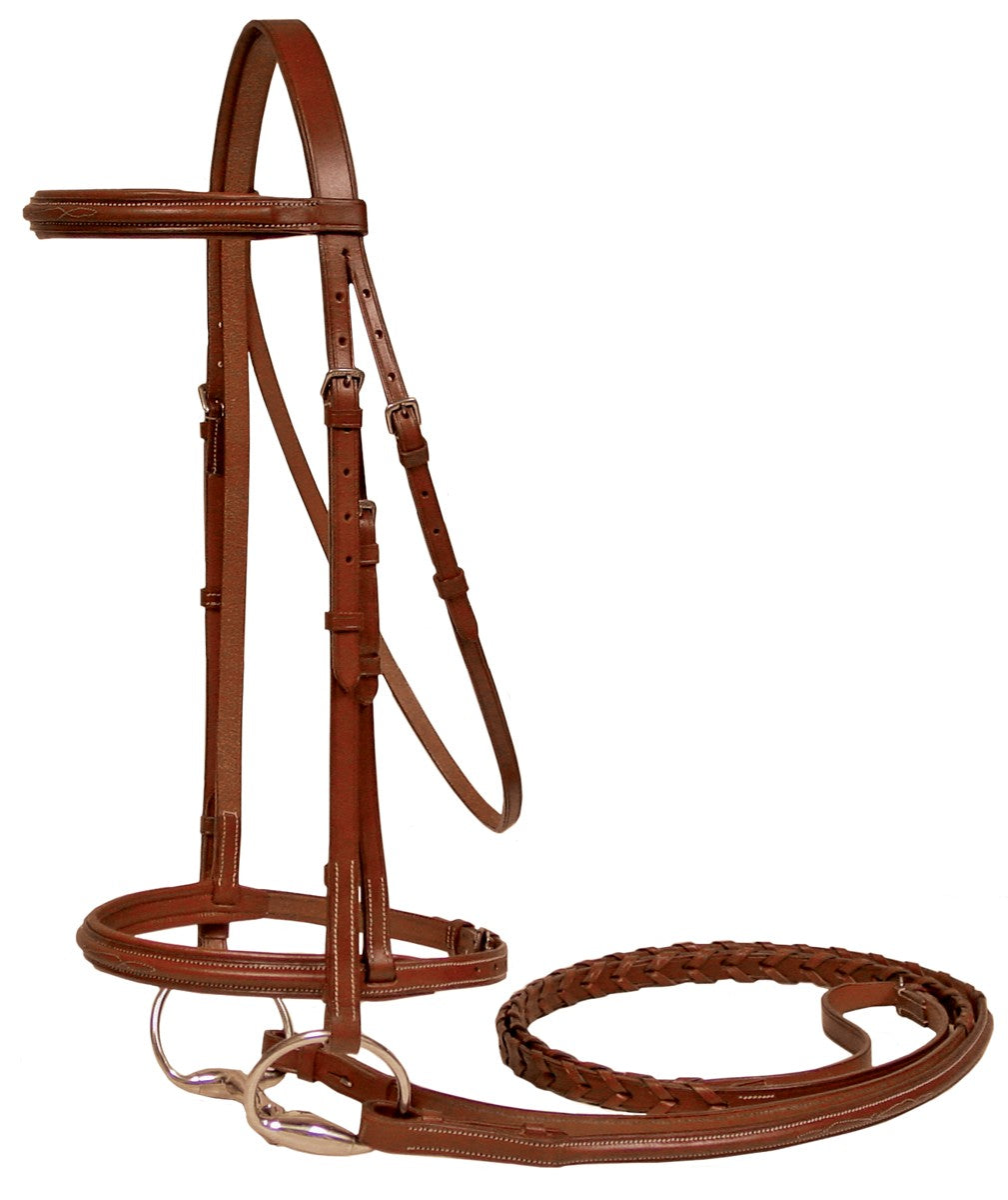 Paris Tack Padded Raised Leather English Schooling Bridle with Laced Reins and 1 Year Warranty