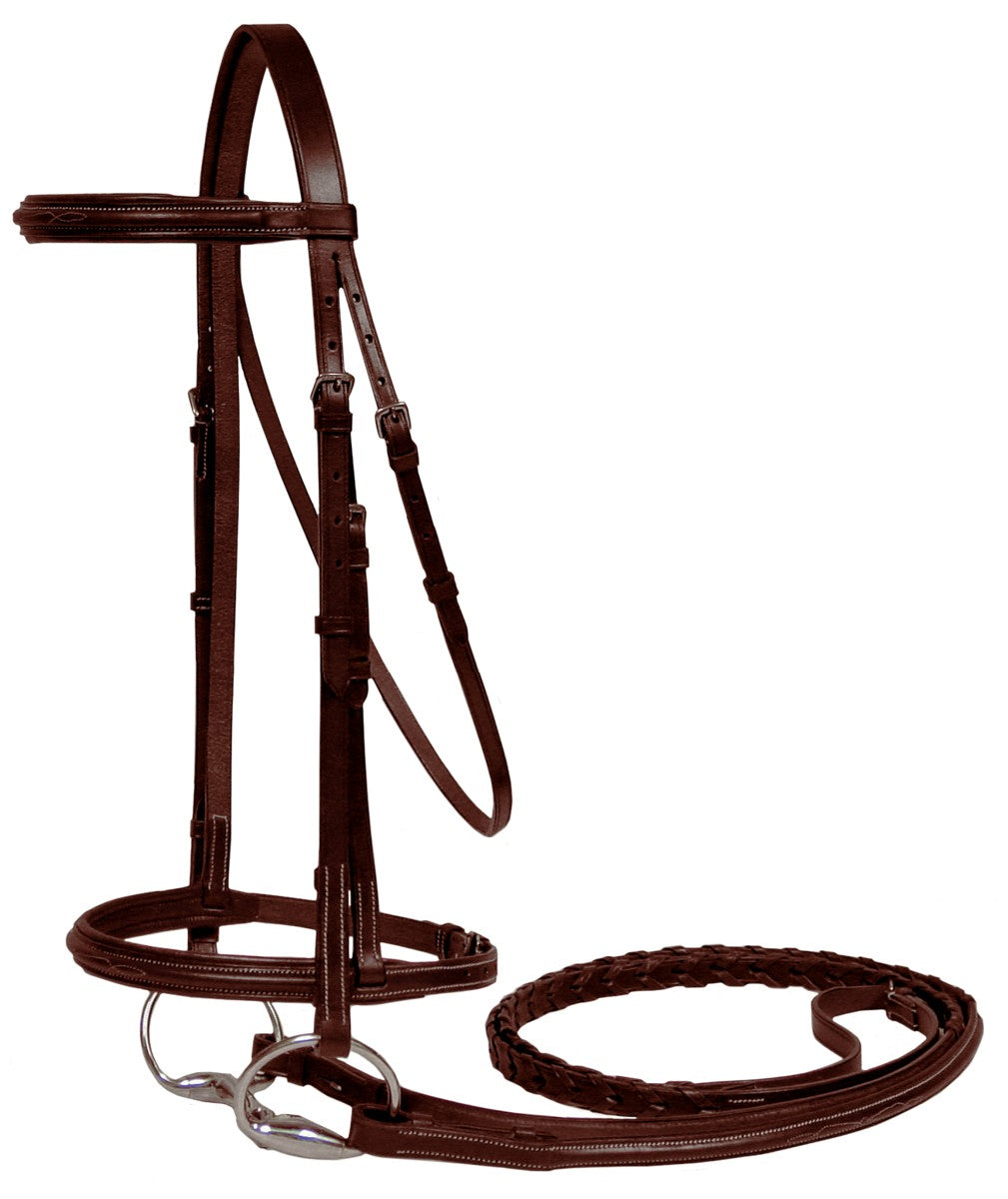 Paris Tack Padded Raised Leather English Schooling Bridle with Laced Reins and 1 Year Warranty