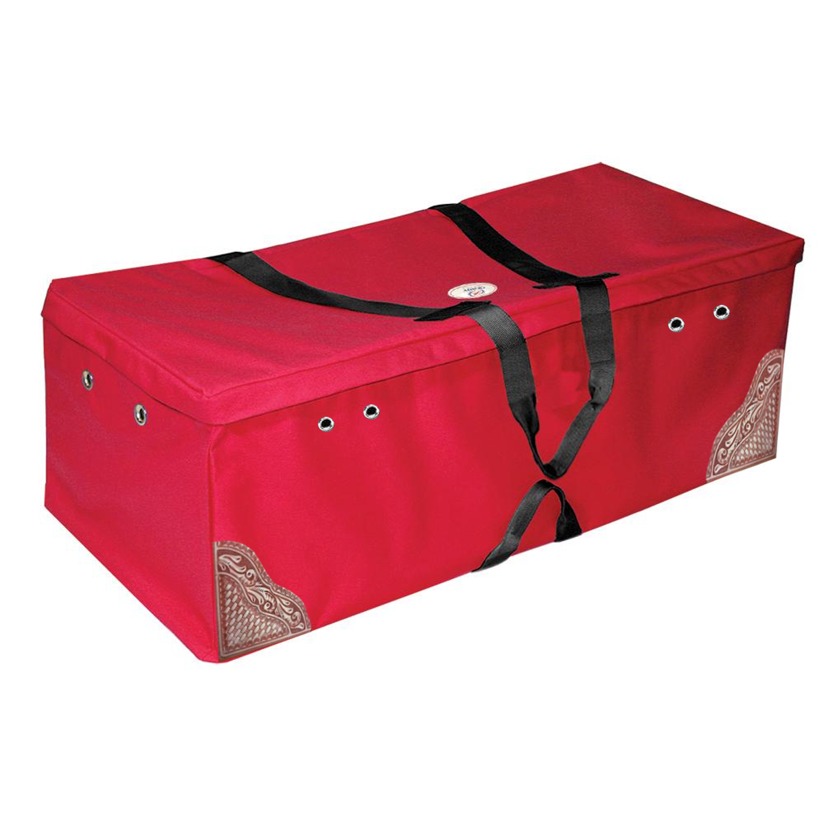 Derby Originals Hay Bale Bag Large 600D Waterproof with Leaf & Basket Hand Tooled Leather Accents 44" x 20" x 16" red