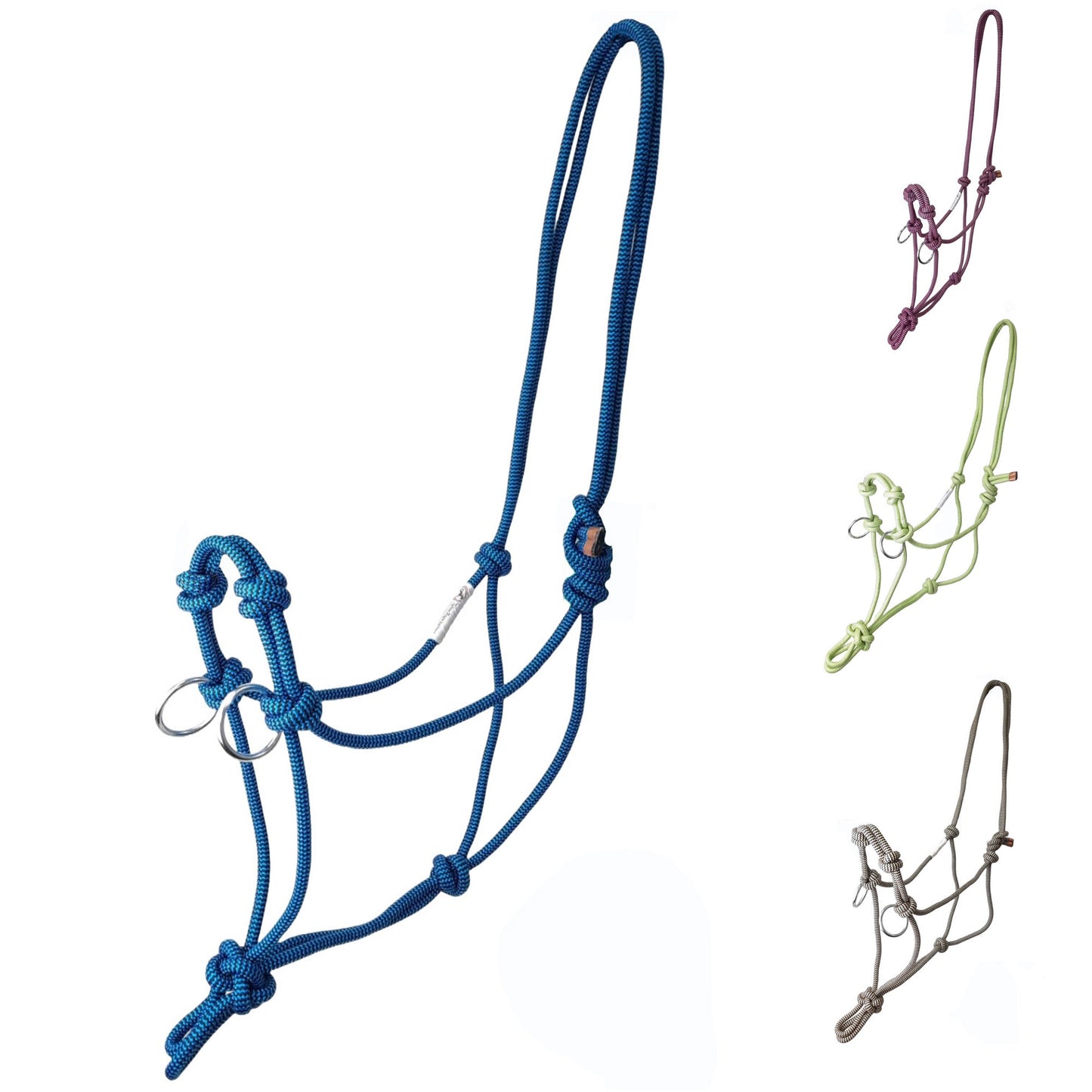 Tahoe Tack Copper Tip Series Horse Rope Training Halter – 4 Knot, 1/4" Stiff Cord with 2 Rings for Enhanced Control, 1-Year Warranty Two Tone 9514