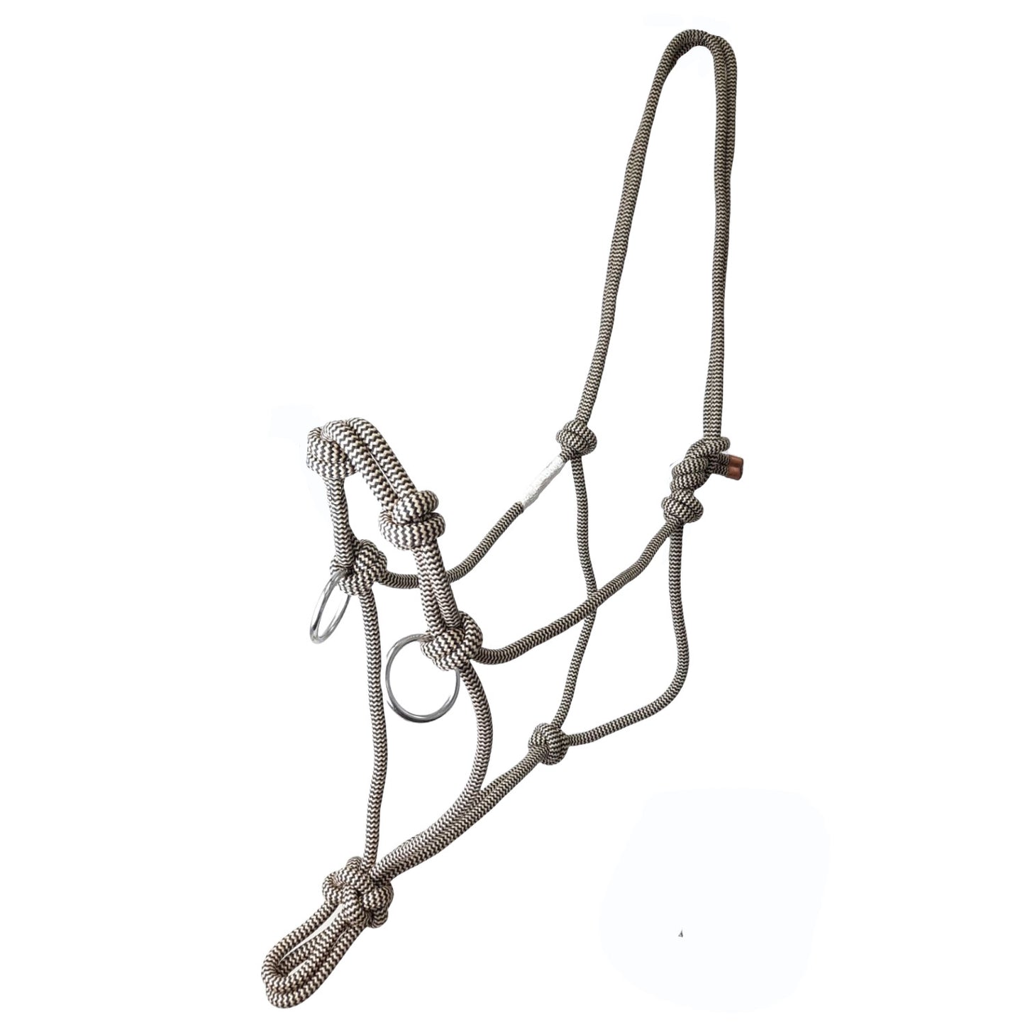 Tahoe Tack Copper Tip Series Horse Rope Training Halter – 4 Knot, 1/4" Stiff Cord with 2 Rings for Enhanced Control, 1-Year Warranty Two Tone 9514