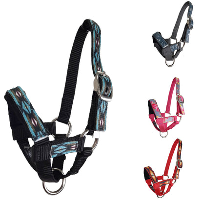 Tahoe Tack Nylon Overlay Alpaca Halter with Padded Noseband Blue Aztec Main