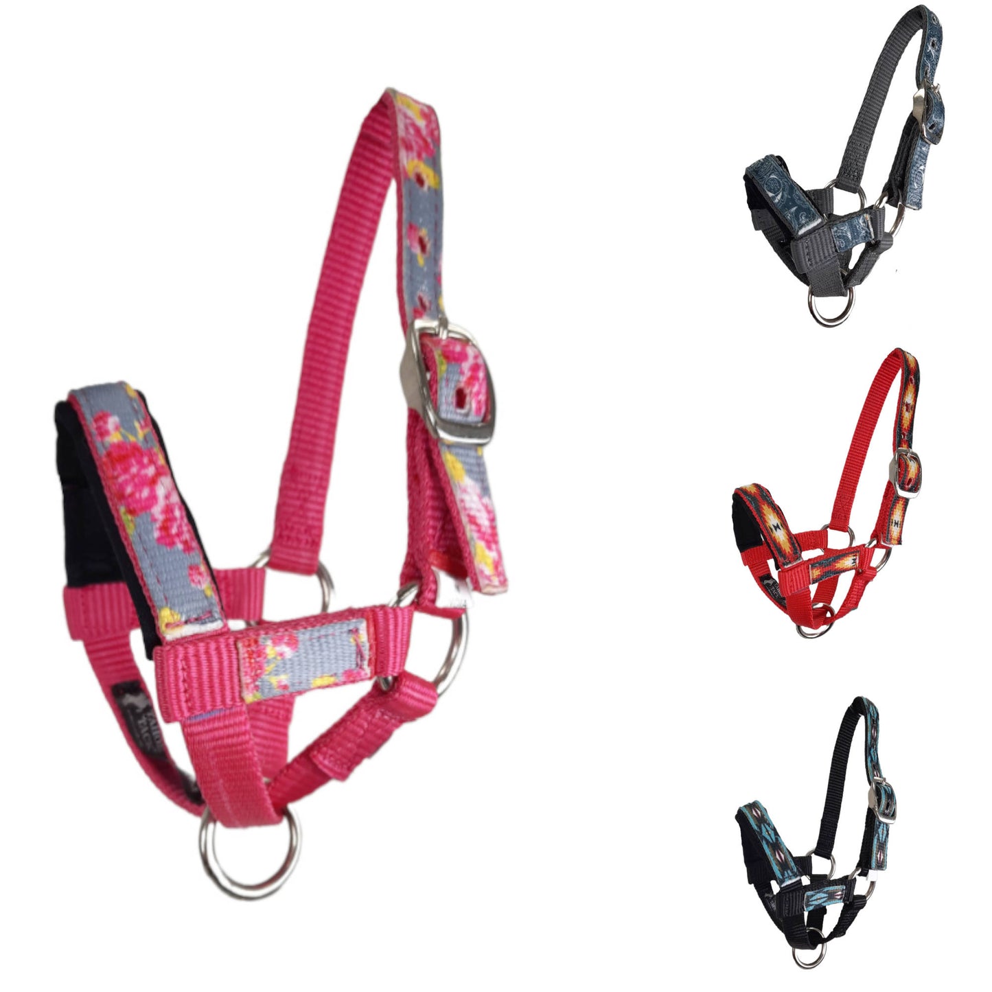 Tahoe Tack Nylon Overlay Alpaca Halter with Padded Noseband  Pink Grey