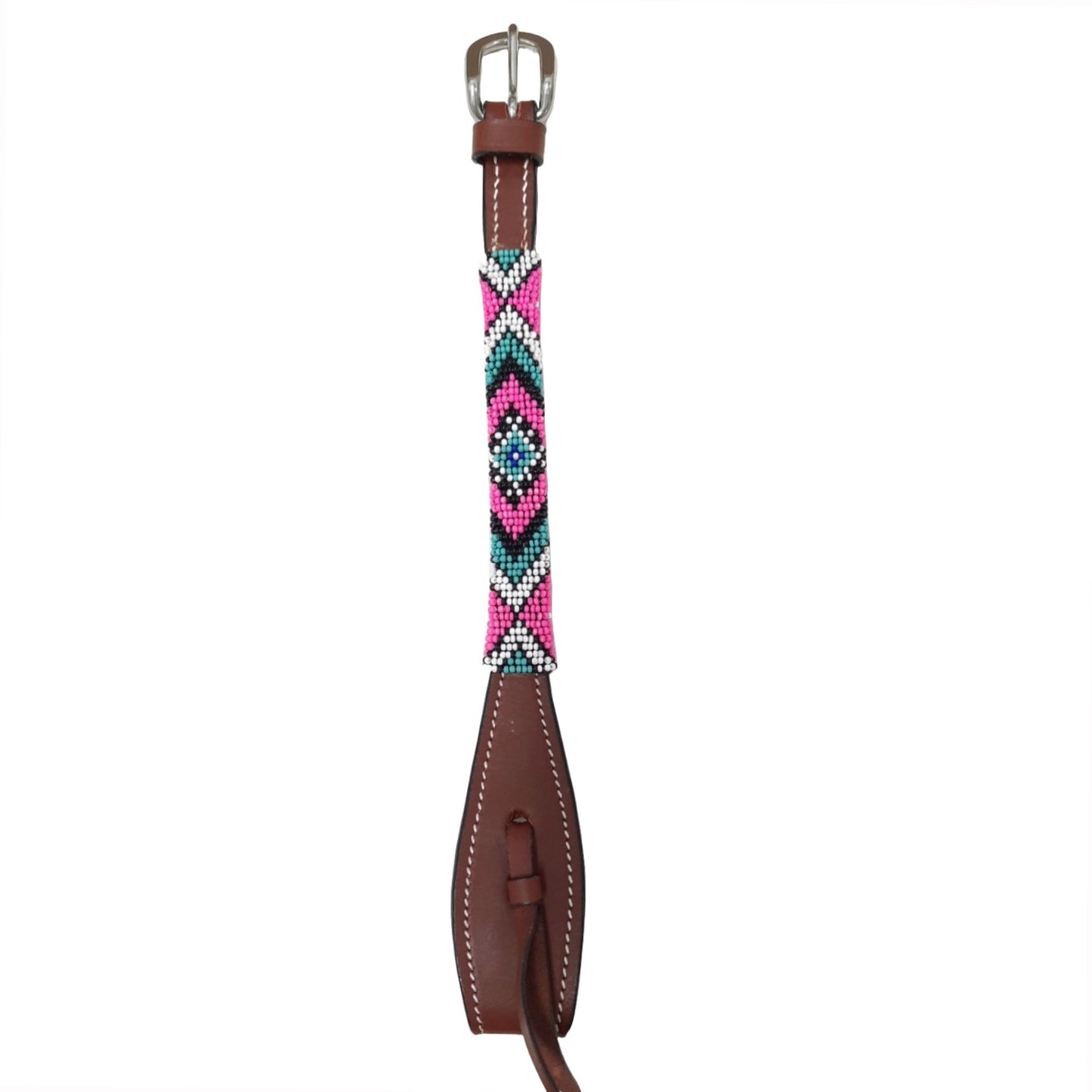 Tahoe Tack Leather Horse Western Headstall - Pink Navajo Beaded Browband with Split Reins, 1-Year Warranty