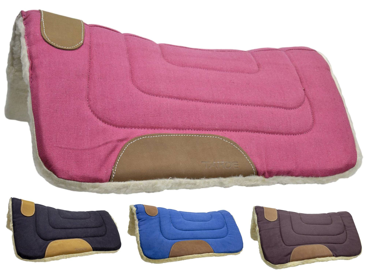 Pony Contour Cut Canvas Western Saddle Pad with Fleece Lining by Tahoe Tack Pink color