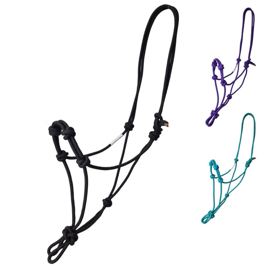 Tahoe Tack Copper Tip Series Horse Rope Training Halter – 4 Knot, 1/4" Stiff Cord, 1-Year Warranty Solid Color 9504