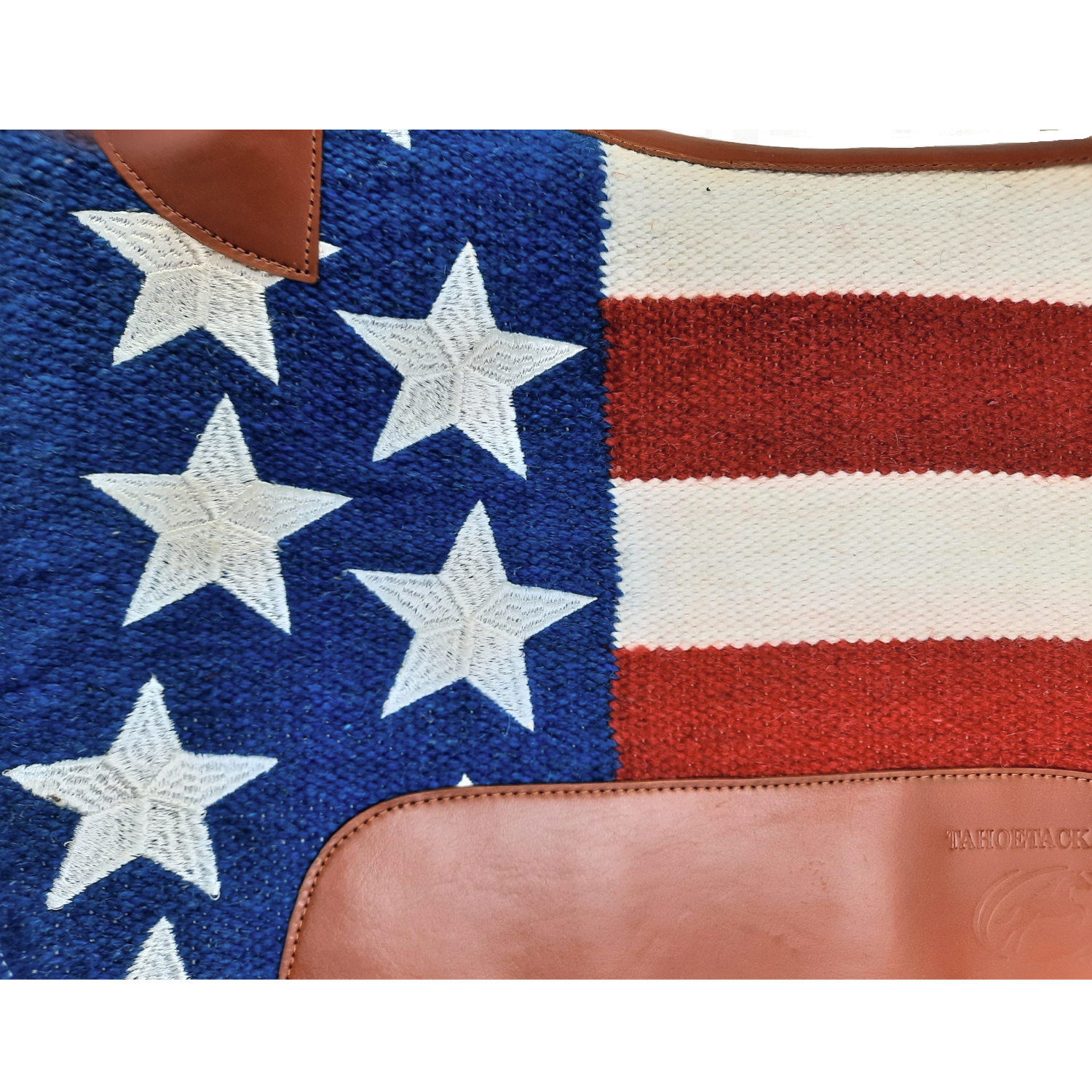 Tahoe Patriotic American Flag Wool Felt Padded Contour Saddle Pad Contour Close Up