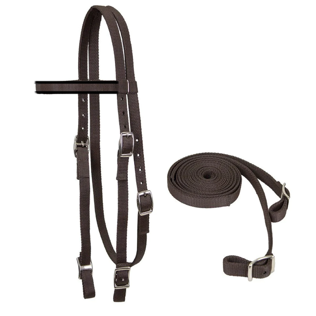 Tahoe Tack Double Layered Nylon Western Headstall with Matching Reins gray