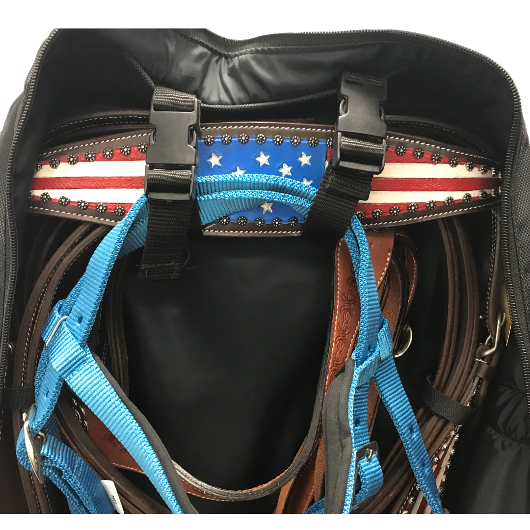 Tahoe Tack Turquoise Flower Nylon Front Opening Triple Layered Padded Bridle and Headstall Bag with Hand Tooled Leather Accents 