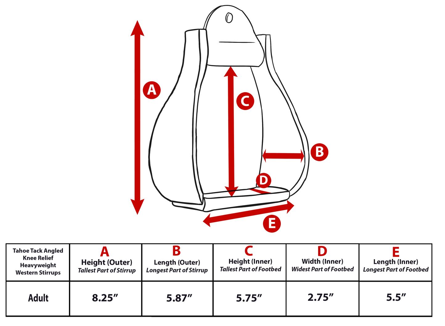 Tahoe Tack Angled Knee Relief Heavyweight Adult Western Stirrups for Western Saddles Size chart