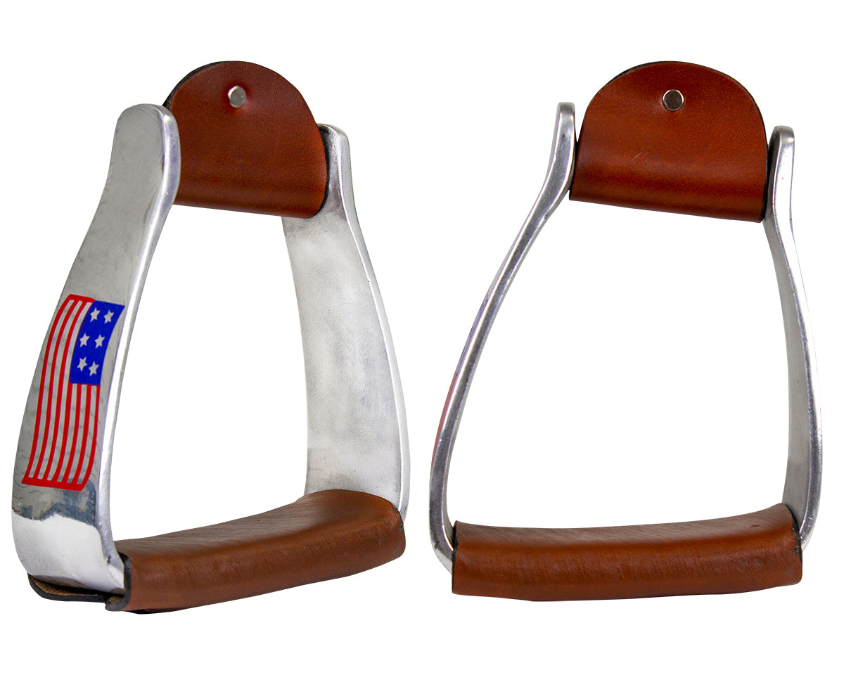 Tahoe Tack Patriotic American Flag Angled Knee Relief Western Barrel Stirrups