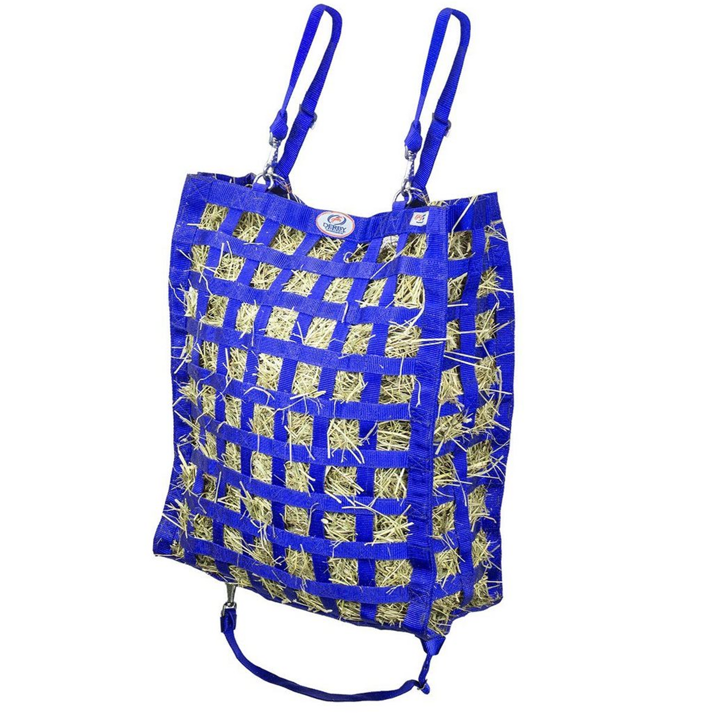 Royal blue four sided hay bag.