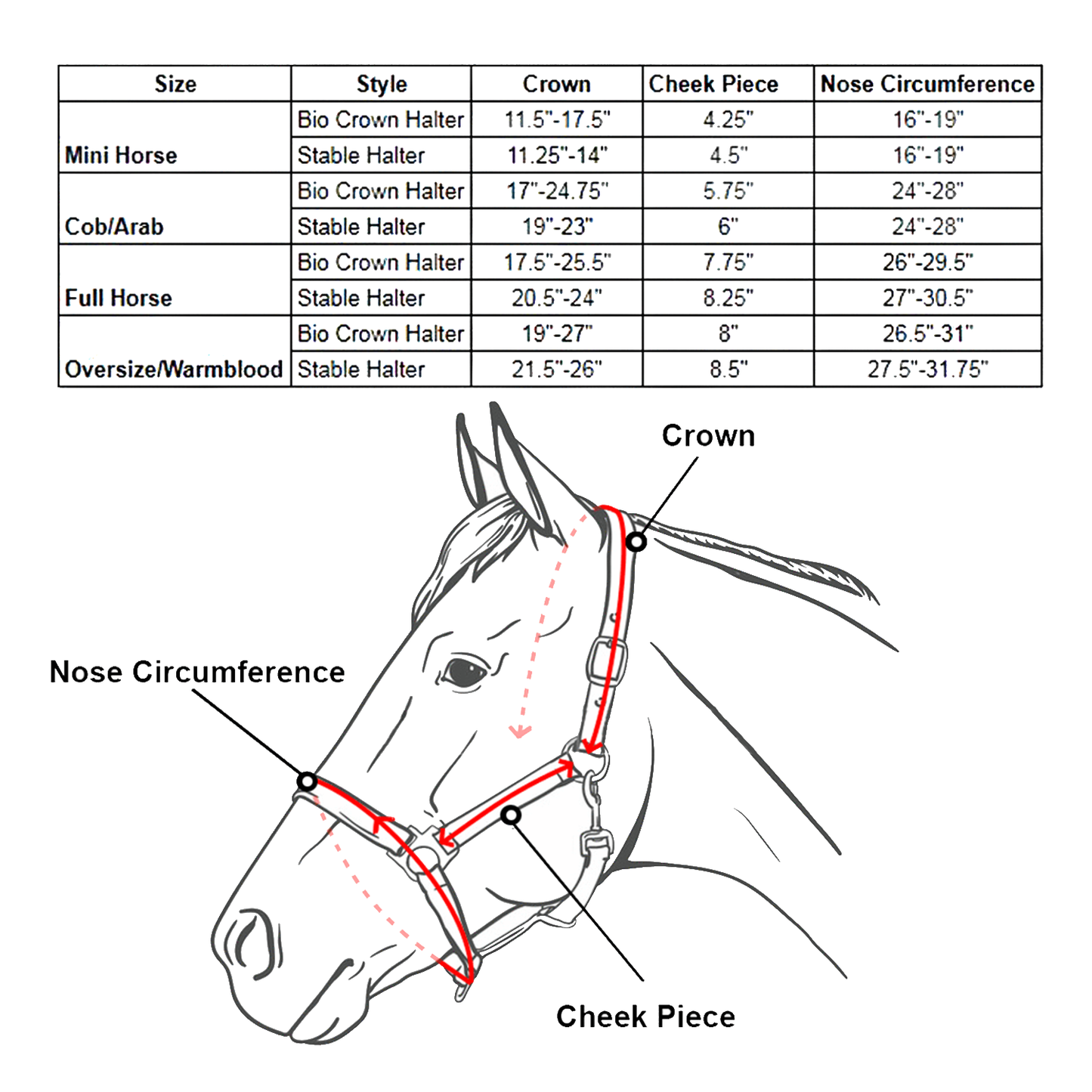 Derby Originals Desert Rose Collection Blackout Reflective Safety Stable Horse Halters  Size chart