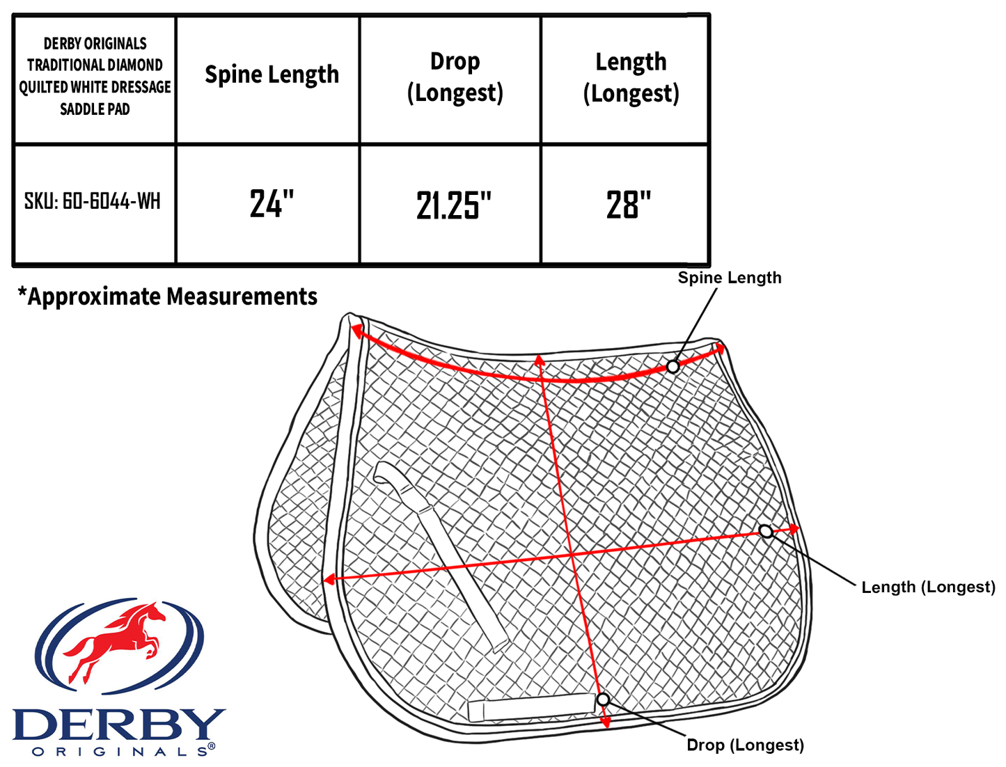 Derby Originals Traditional Diamond Quilted White Dressage Saddle Pad