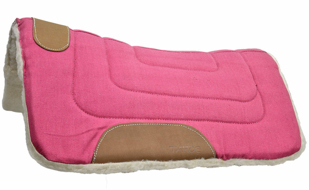 Pony Contour Cut Canvas Western Saddle Pad with Fleece Lining by Tahoe Tack Pink