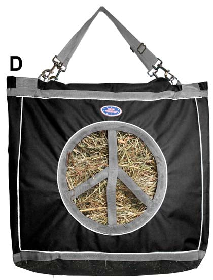 Derby Originals Top Load Peace Sign Hanging Horse Hay Bag  Black Grey