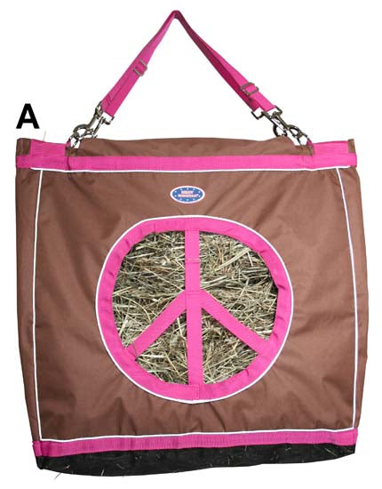 Derby Originals Top Load Peace Sign Hanging Horse Hay Bag  Brown 