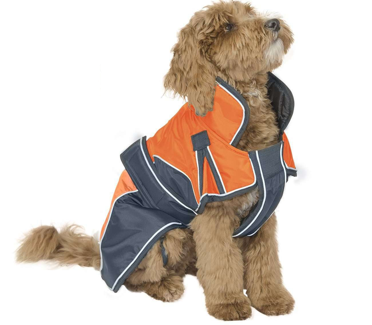 Nylon Waterproof Reflective Winter Dog Parka With Harness Orange Grey 