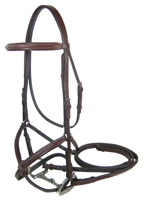 Paris Tack Round Raised Double Fancy Stitch Figure 8 Bridle with Matching Rubber Reins