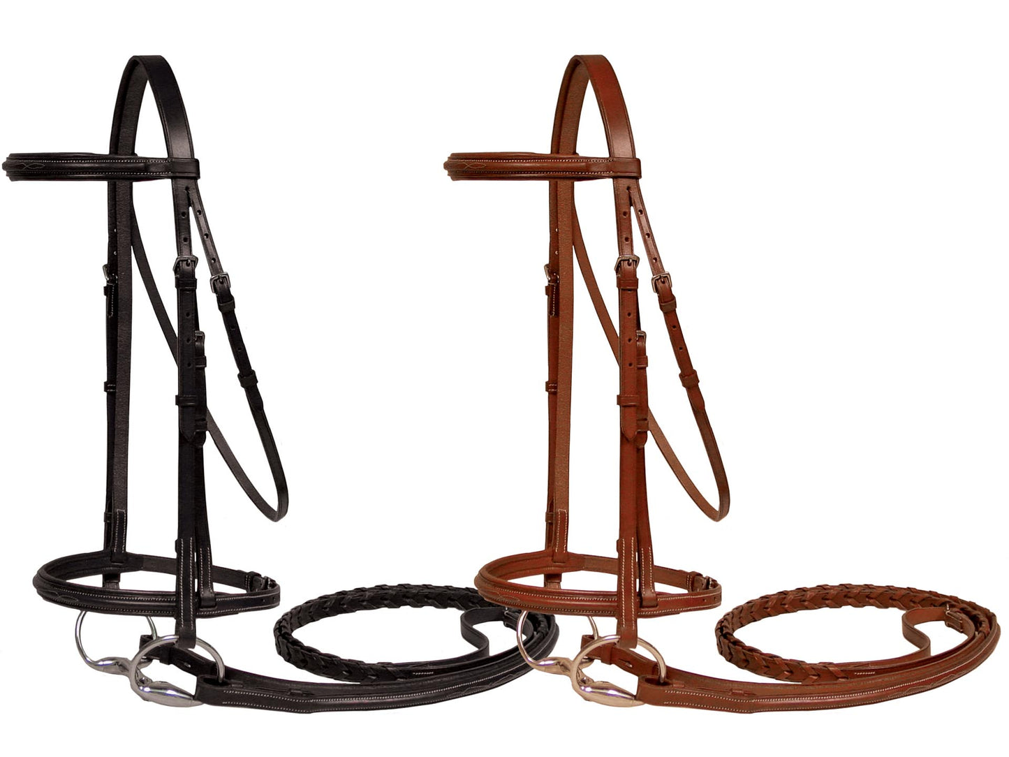 Paris Tack Padded Raised Leather English Schooling Bridle with Laced Reins and 1 Year Warranty