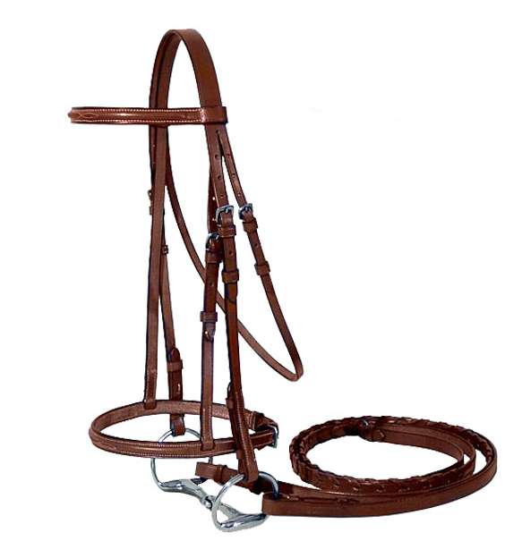 Paris Tack Raised Fancy Stitch Leather English Schooling Bridle with Laced Reins and 1 Year Warranty