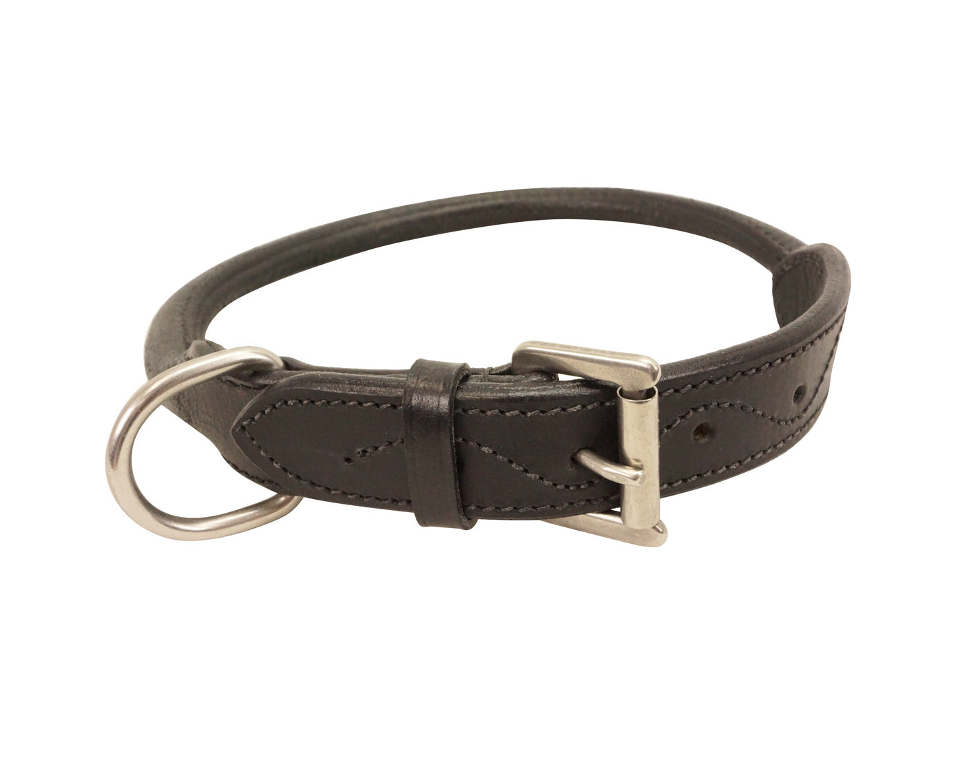 CuteNfuzzy Round Rolled Fancy Leather Dog Collar with Stainless Steel Rolled Buckle 