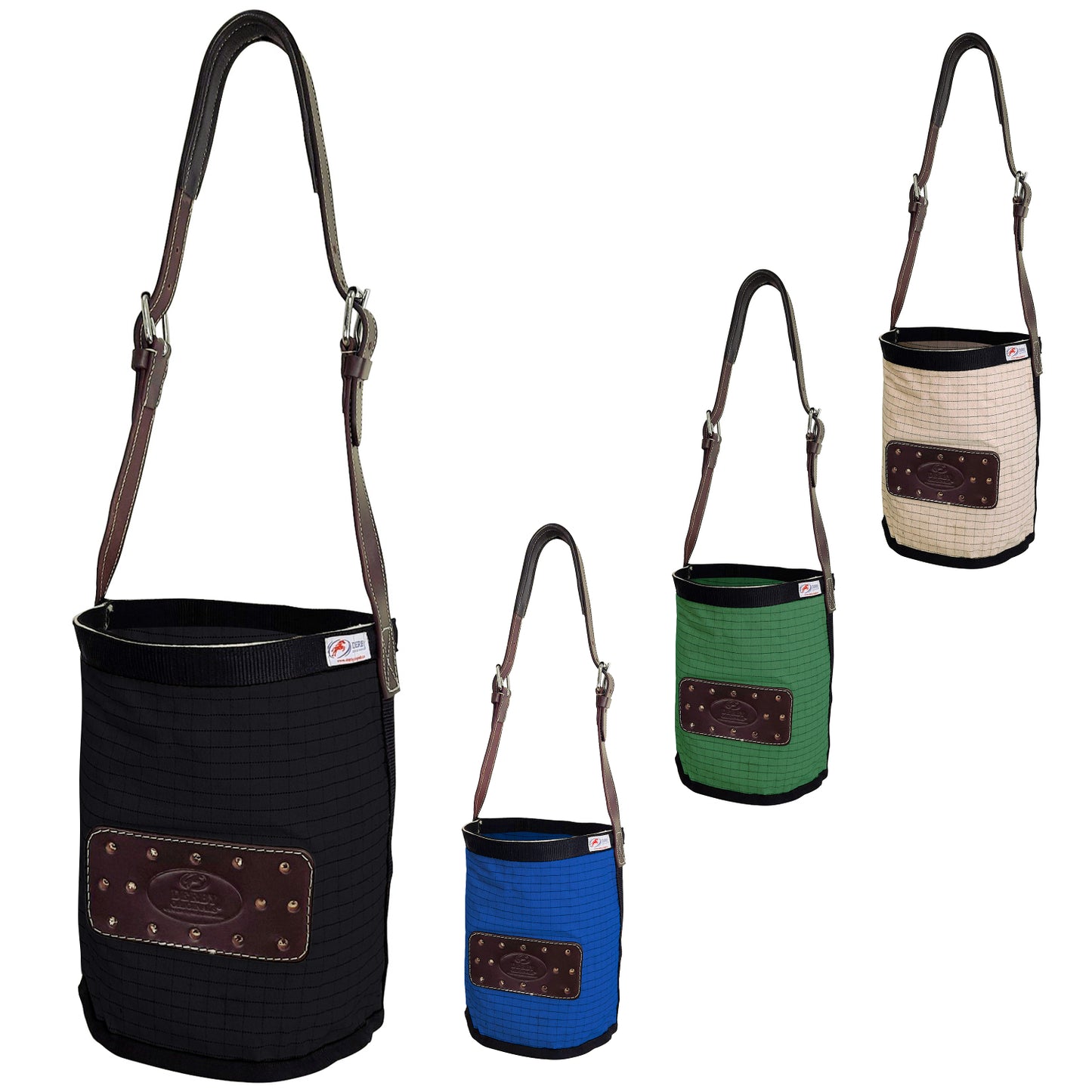 Canvas Feed Bag with Padded Leather Crown Strap for Safety and No-Spill Flap Design