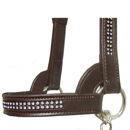 New & Improved Premium Crystal Bling Rhinestone Inlay Flat Leather Cattle Show Halter