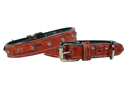 Derby Dog Designer Series USA Leather Padded Alligator With Crystals Dog Collar with Stainless Steel Rolled Buckle for Comfort