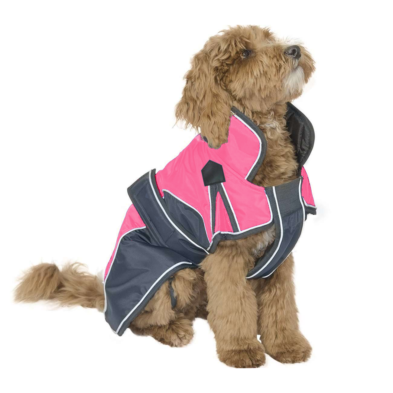 Nylon Waterproof Reflective Winter Dog Parka With Harness Coral