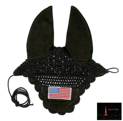 Paris Tack Patriotic American Flag Crochet Horse Fly Veil Ear Bonnet Black